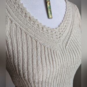 Vintage 90s Dressbarn Cream Silk Blend Knit Eyelet Lace Short Sleeve Jumper M